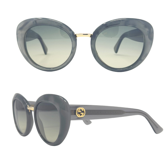 Gucci Sunglasses GG Logo Interlocking Gold Tone Gray Marble‎ Oversize Cat-Eye - Picture 1 of 8